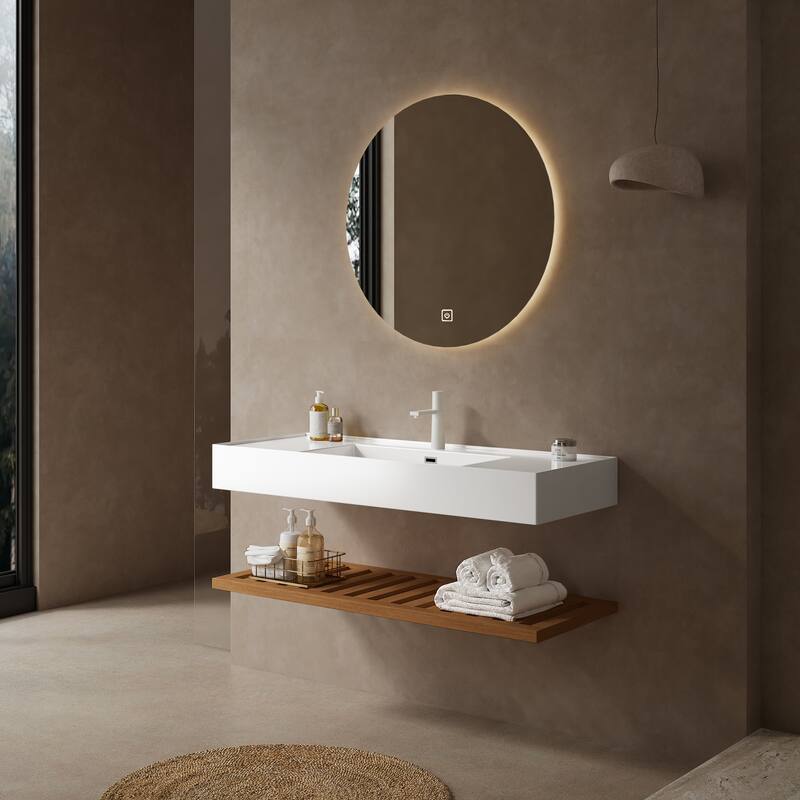 GDFStudio - Lede 30" Bathroom Vanity with Acrylic Integrated Basin, Striped Shelves Layer & Woodgrain Finish, WITHOUT Faucet