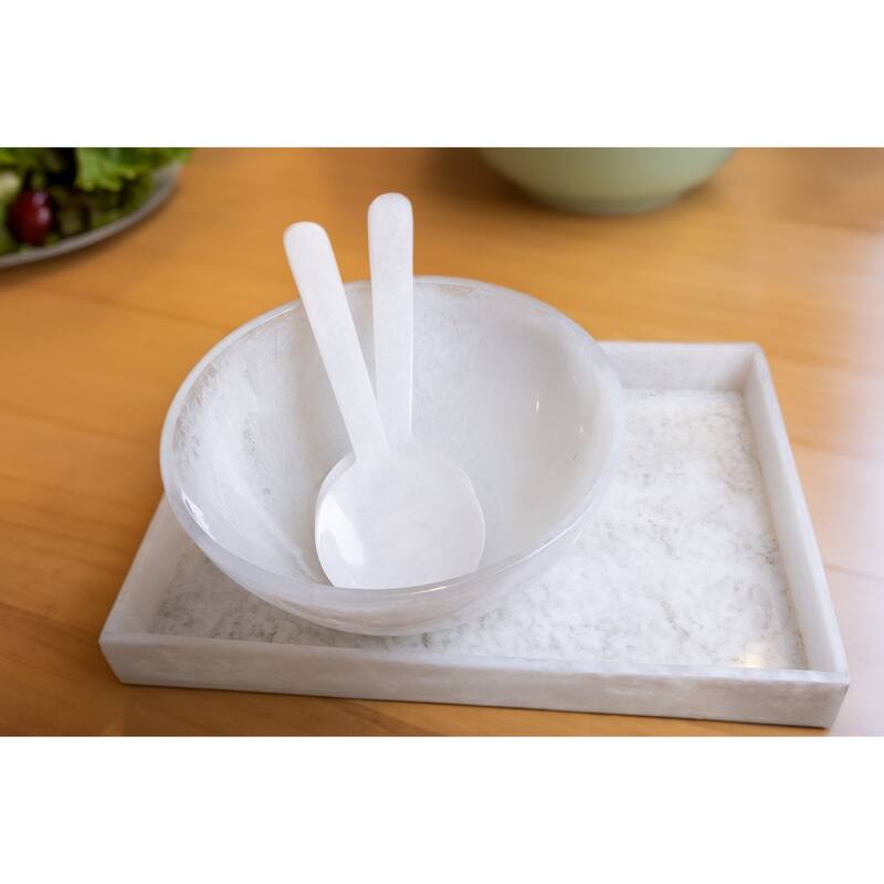 Set of 2 White Resin Salad Servers Length 12.2" - White - White