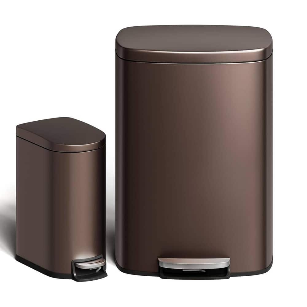 13.2 & 2.6 Gallon Kitchen Trash Can, Step-On Pedal Bins Combo Set