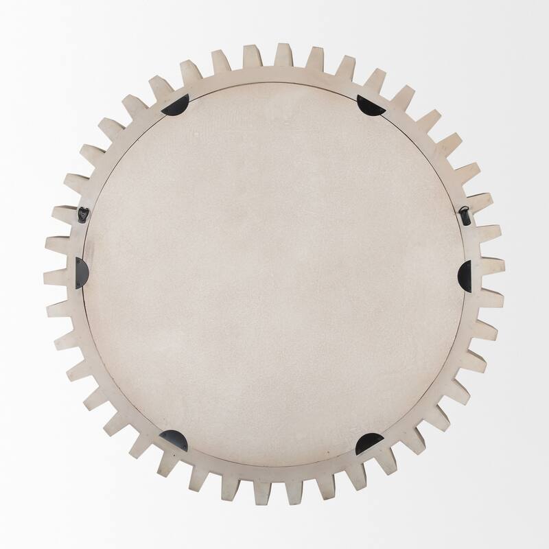 Sterling Off-White Solid Wood Frame Round Cog Mirror