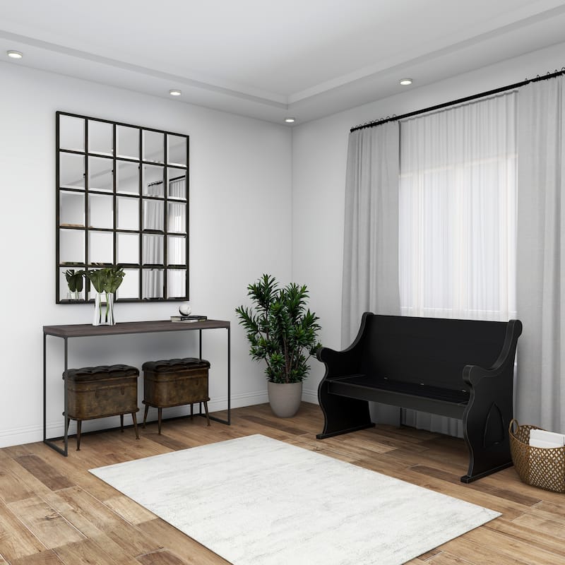 Black Wood Storage Bench with Scrolled Armrests