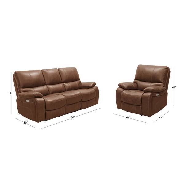 Abbyson Browning Top Grain Leather Power Sofa and Recliner Set with USB