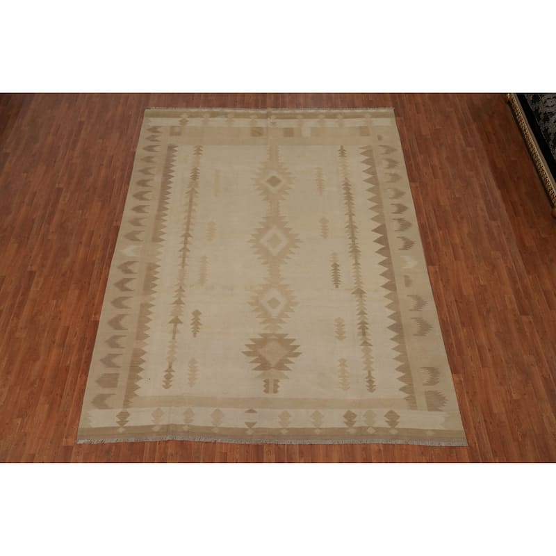 Hand Woven Southwestern Wool Beige Geometric Area Rug - 11' 9'' X 9' 1''