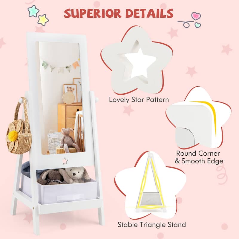 Gymax Kids Freestanding Full Length Dressing Floor Mirror w/ Shelf