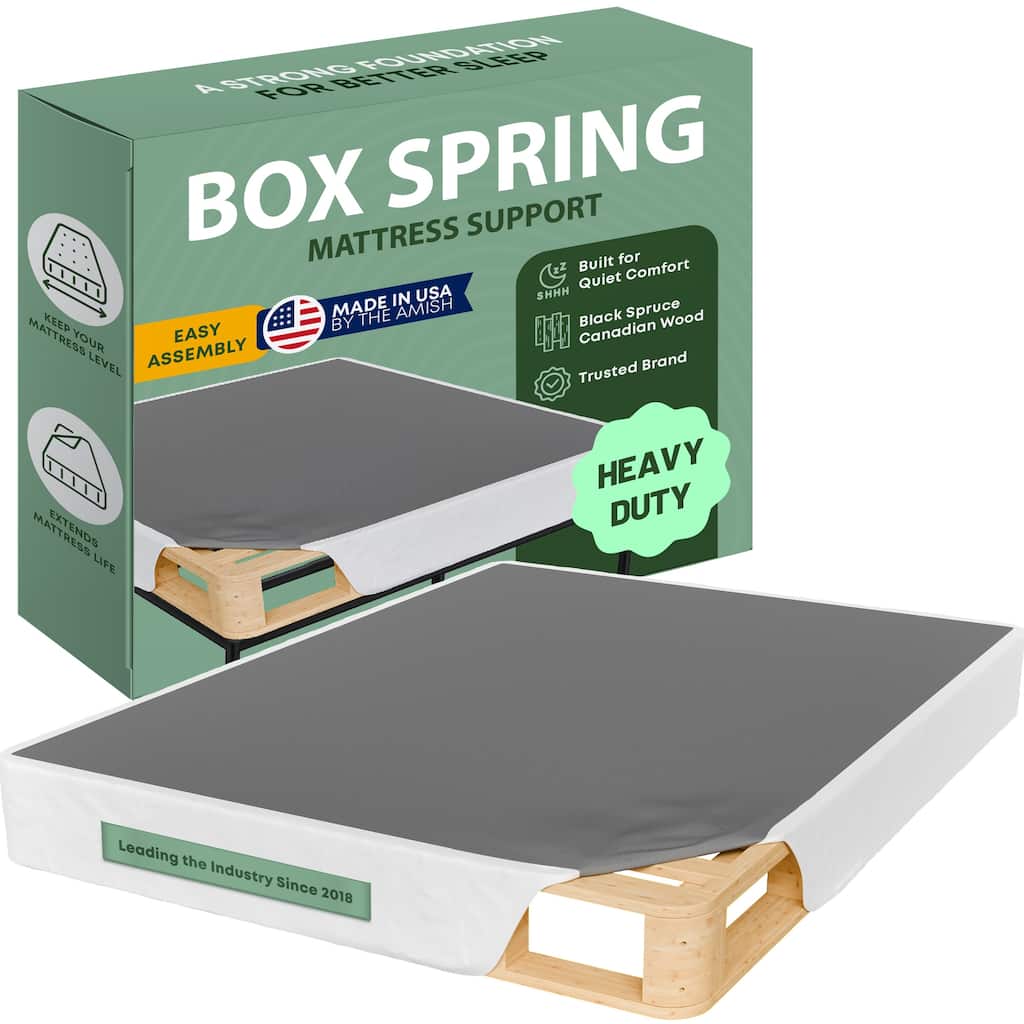 4.5", 8", 10", Box Spring, Amish-Made, Solid Wood Mattress Foundation with Stable & Quiet Support, Flat-Packed & Easy Assembly