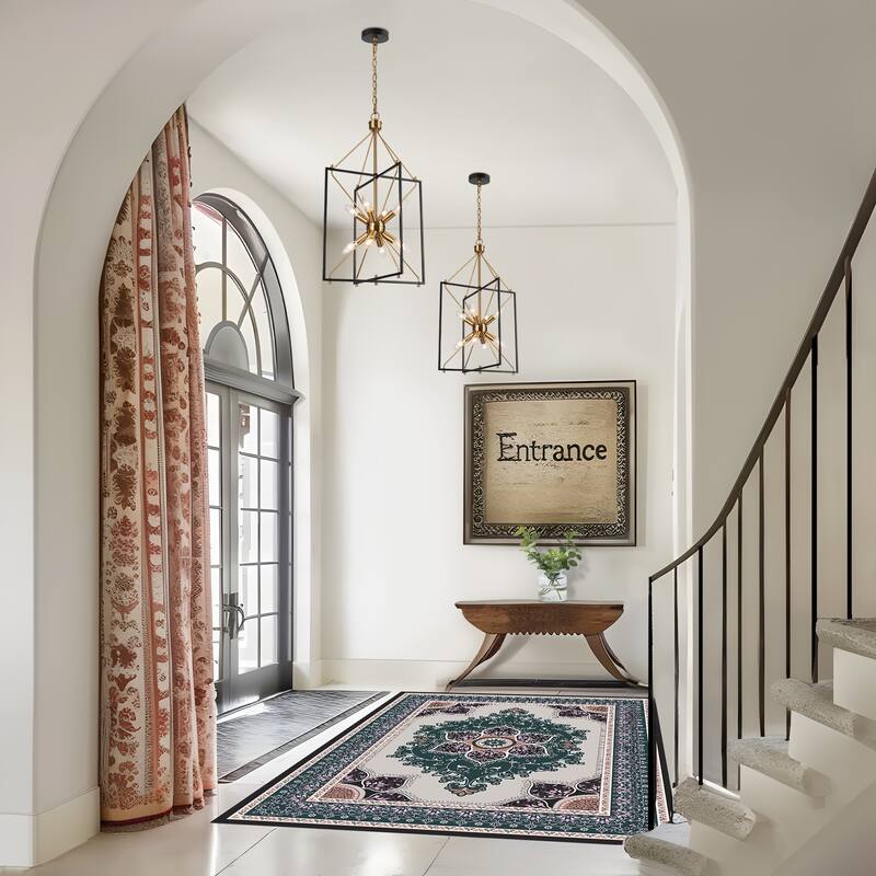 Modern 8-Light Black Gold Starburst Chandelier Metal Pendant Lights for Dining Room - 16" L x 15" W x 26" H