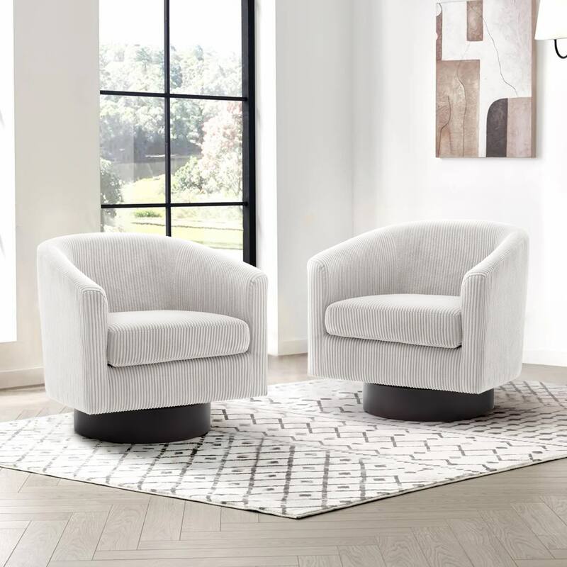 Corduroy Upholstered Swivel Barrel Chair (Set of 2)