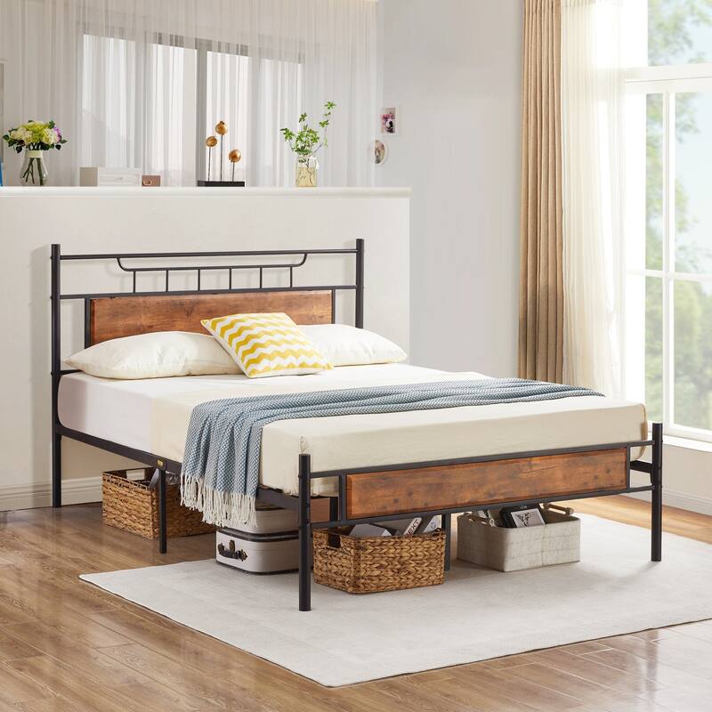 Javlergo 3-Piece Bedroom Set with Bed Frame and 2 Nightstand, Brown