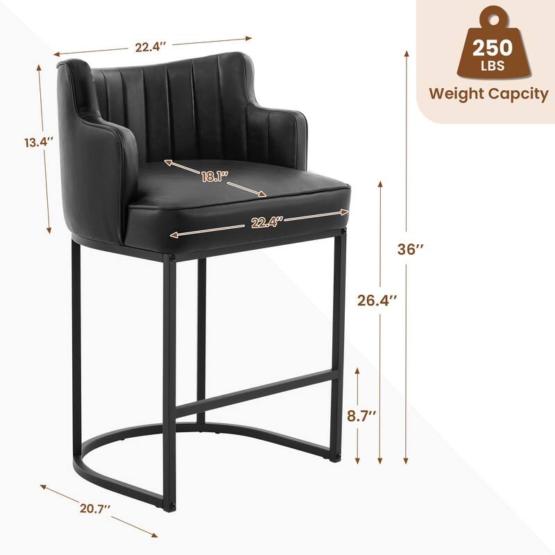 2-Piece Bar Stools with PU Ring Back & Cushioned Seat