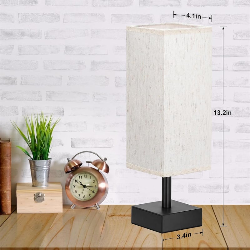 Minimalist Night Stand Light Lamp with Square Fabric Shade