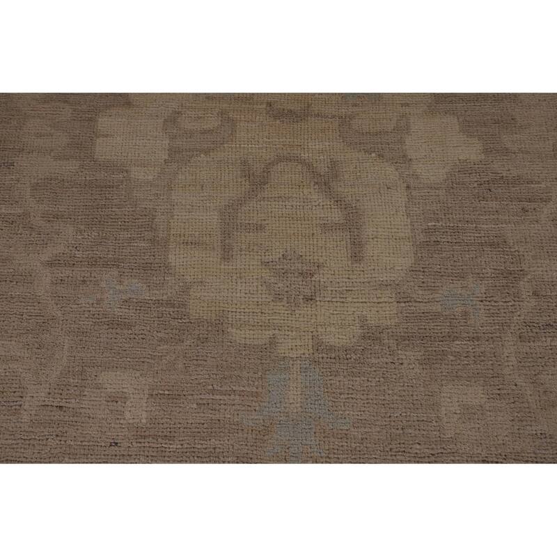 Vegetable Dye Oushak Turkish Large Area Rug Handmade Beige Wool Carpet - 9'9"x 13'6"