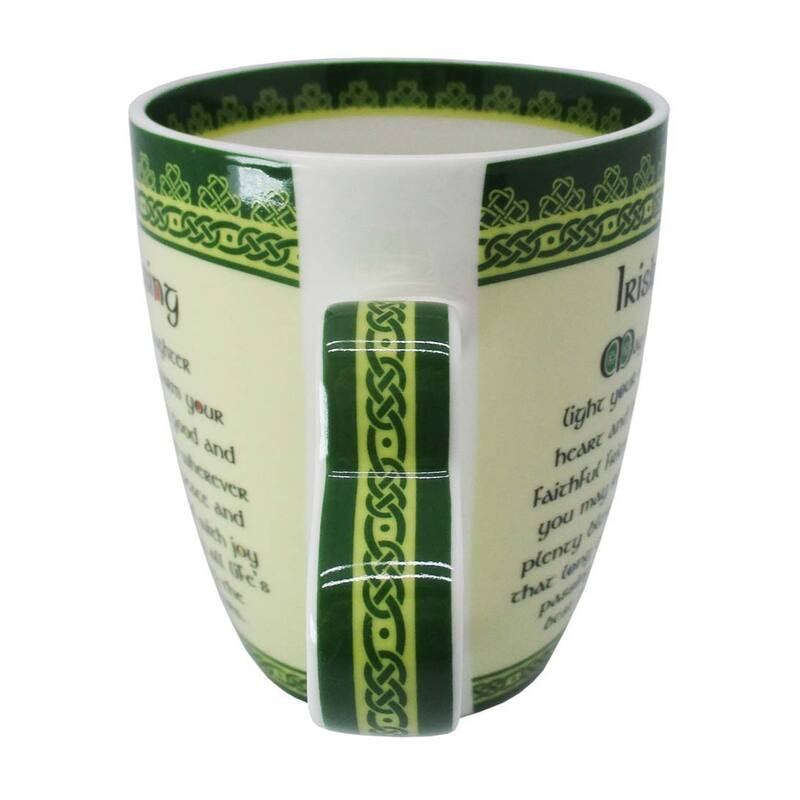 12.5oz Green Bone China Mug with Celtic Knotwork Design and Heartfelt Irish Blessing
