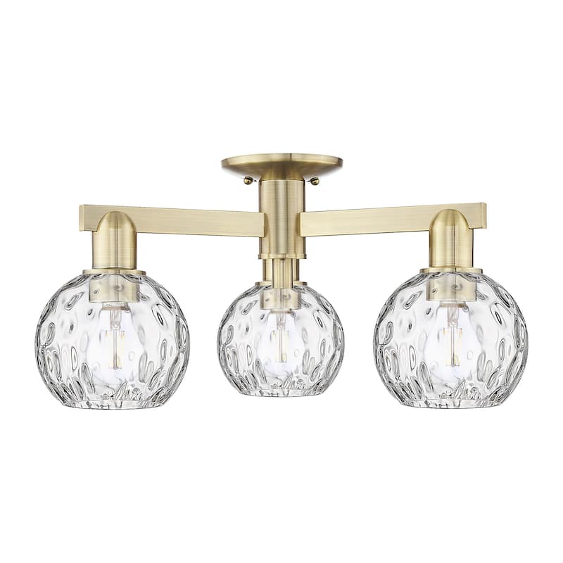 Innovations Lighting 716-3F-10-24 Athens Water Glass Semi-Flush Athens - Antique Brass / Clear Water Glass