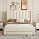 preview thumbnail 10 of 16, Full Size Storage Bed Velvet Upholstered Platform Bed with a Big Drawer High quality bed Beige