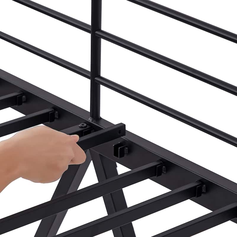 Twin Kids Loft Metal Bed with Reversible Stairs 400lb Capacity Space Saving Under Bed Study Play Area