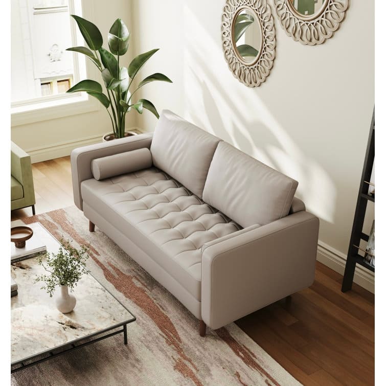 Stateside Mid-Century Square Arm Leather Covered Loveseat Sofa 59'' - Beige