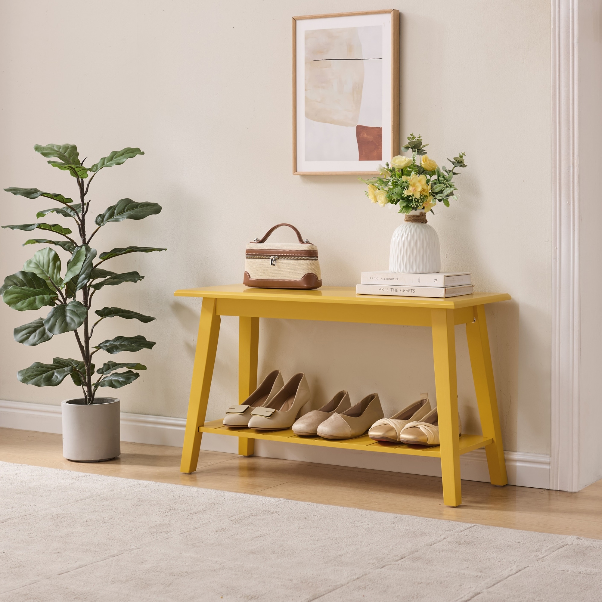 Wood Bench with Storage Shelf, Black