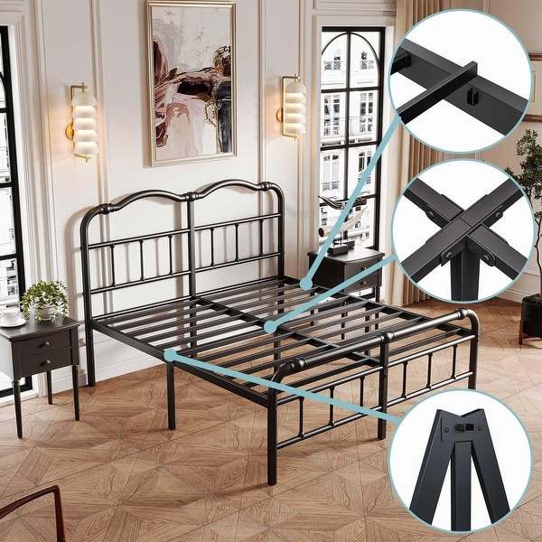 Heavy Duty Anti Wobble 14 Inch Bed Frame With Wavy Art Headboard No Needed Box Spring On Sale Bed Bath Beyond 40104450
