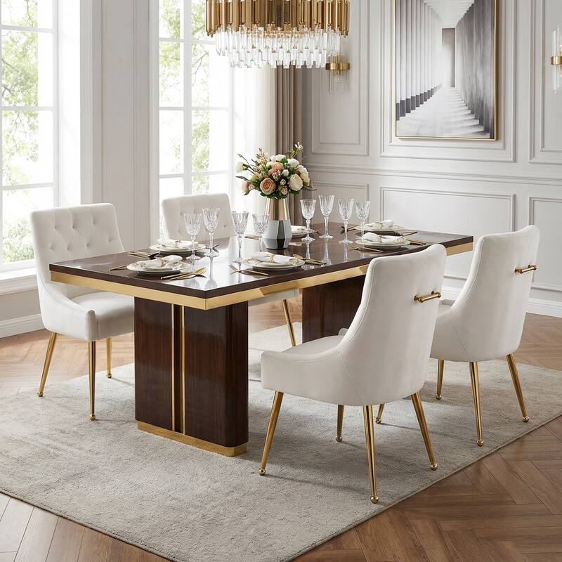 Modern Velvet Dining Chairs Set of 4, Upholstered Accent Chair Tufted Back Armless Chair with Back Pull - White