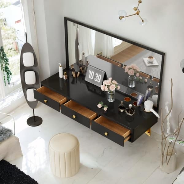 47" Floating Wall-Mounted Vanity Table with Drawer, Black & Gold - Bed Bath  & Beyond - 42437265