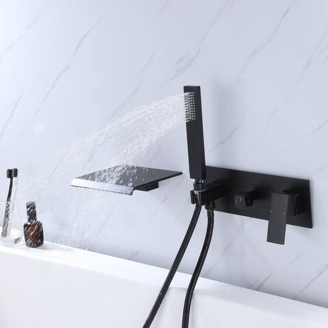 Wall Mount Tub Faucet With Handheld Shower Watterfall Tub Filler Modern Bathroom Single Handle Bathtub Faucet With Sprayer