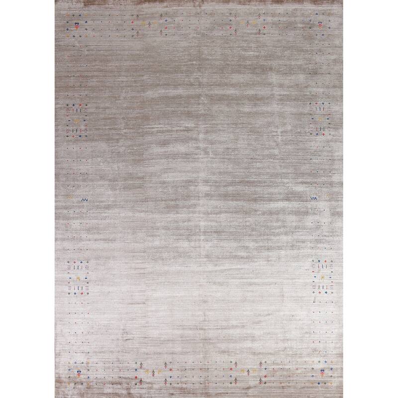 Gabbeh Indian Area Rug Handmade Silk Carpet - 9'3" x 11'10"