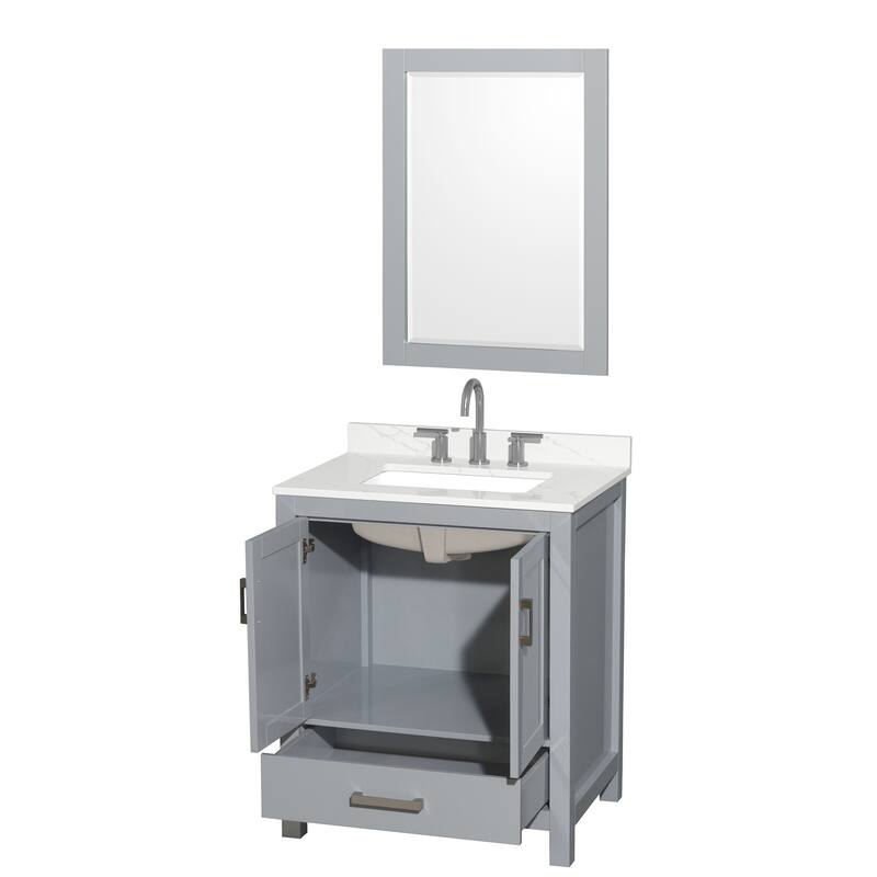 Sheffield 30-inch Single Vanity, 3 Hole Quartz Top, 24-inch Mirror