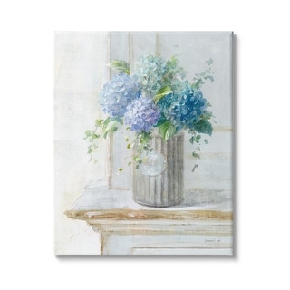 Stupell Blue Hydrangea Bouquet Country Milk Tin Floral Painting Canvas Wall Art