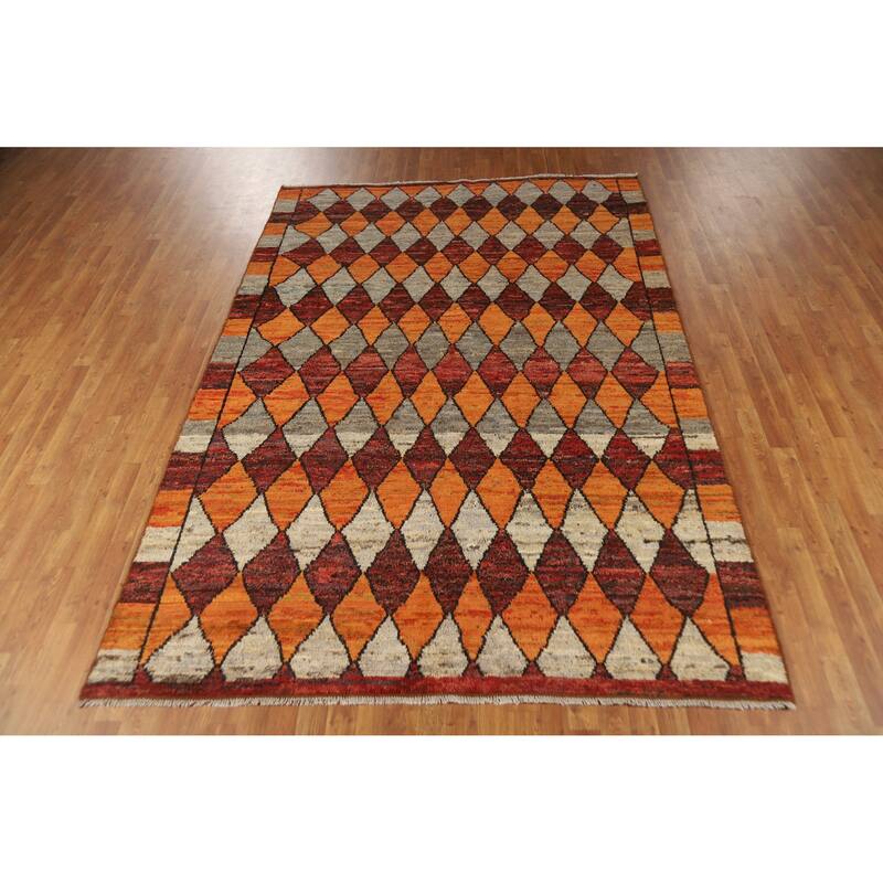 Tribal Trellis Moroccan Oriental Area Rug Handmade Wool Carpet - 6'9" x 9'8"