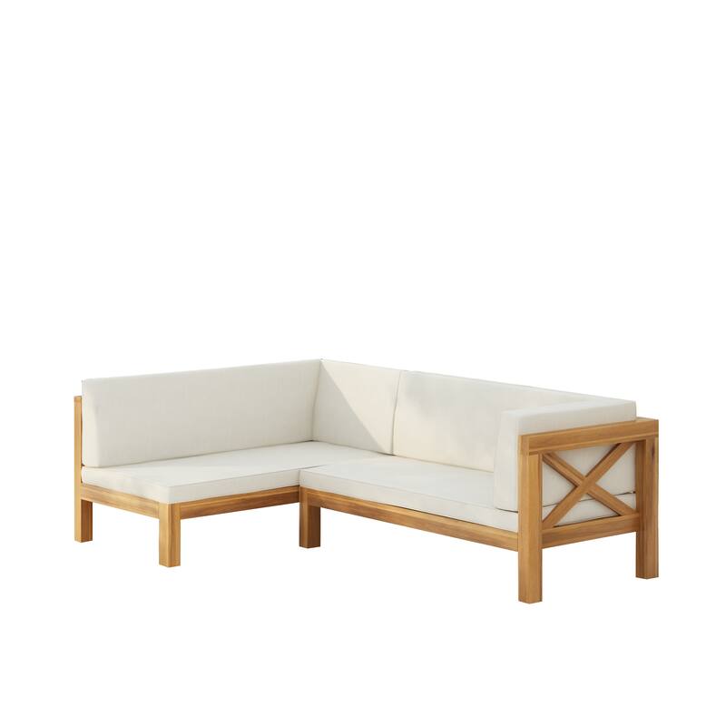 Brava Outdoor Acacia Wood X-Back Patio Sectional Sofa by Christopher Knight Home