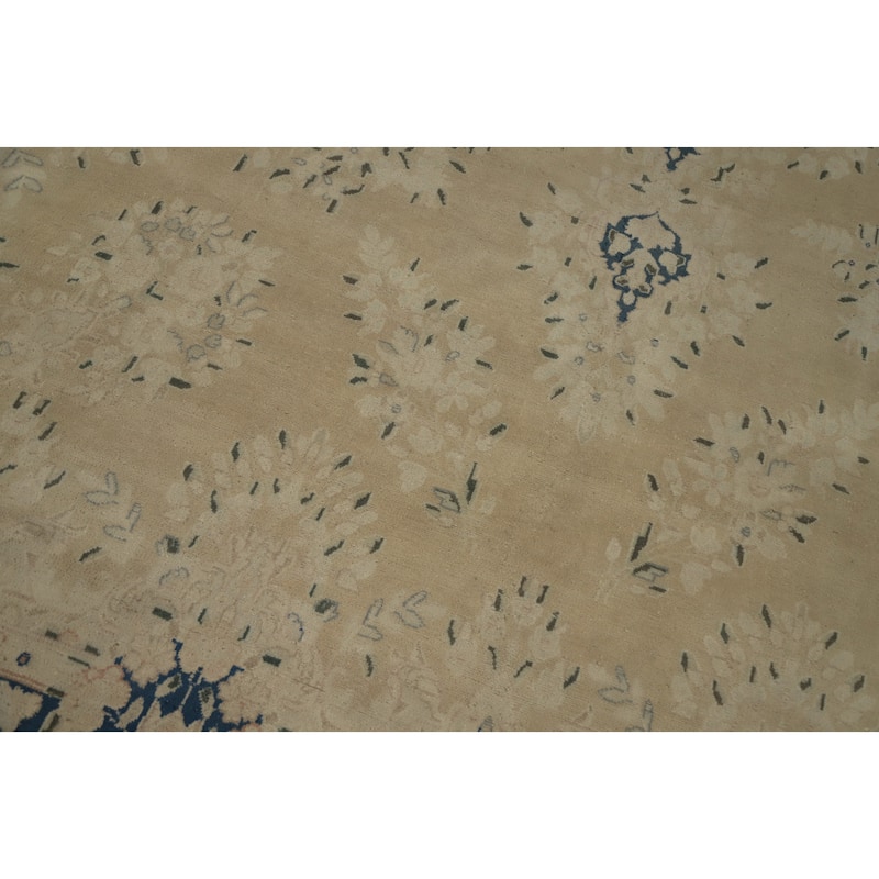 Hand Knotted Oriental 100% Wool Carpet Traditional Floral Beige & Ivories Kerman Area Rug - 12' 10'' X 9' 4''