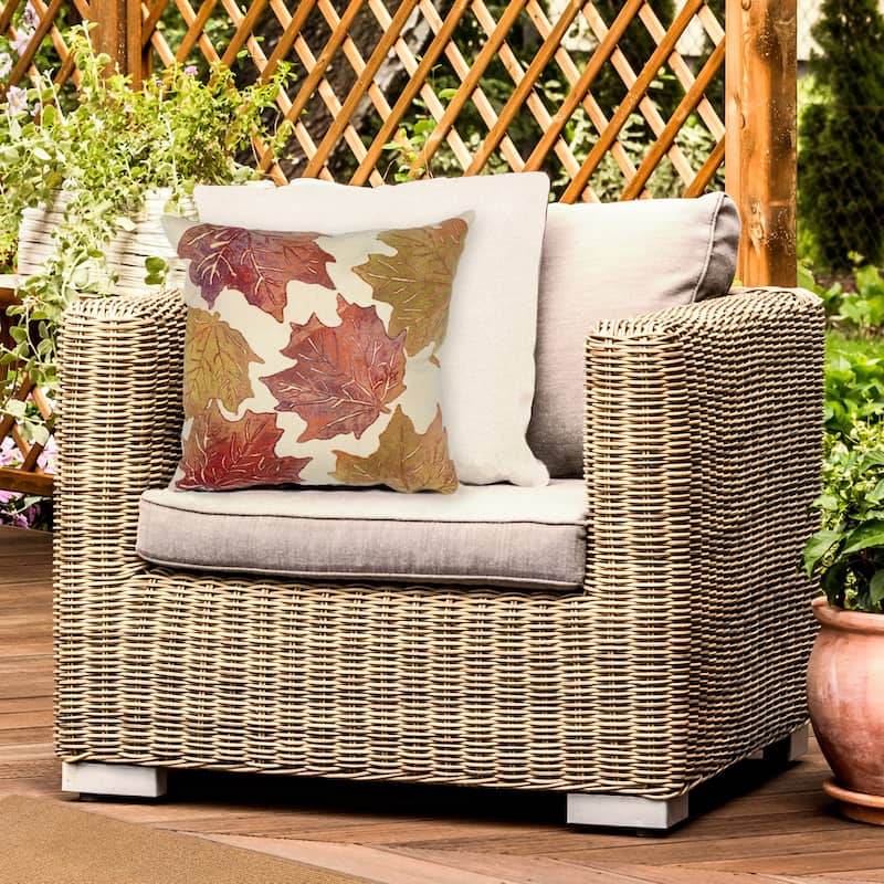 Liora Manne Visions IV Leaf Toss Indoor/Outdoor Pillow - 20" x 20" - Flame Cream