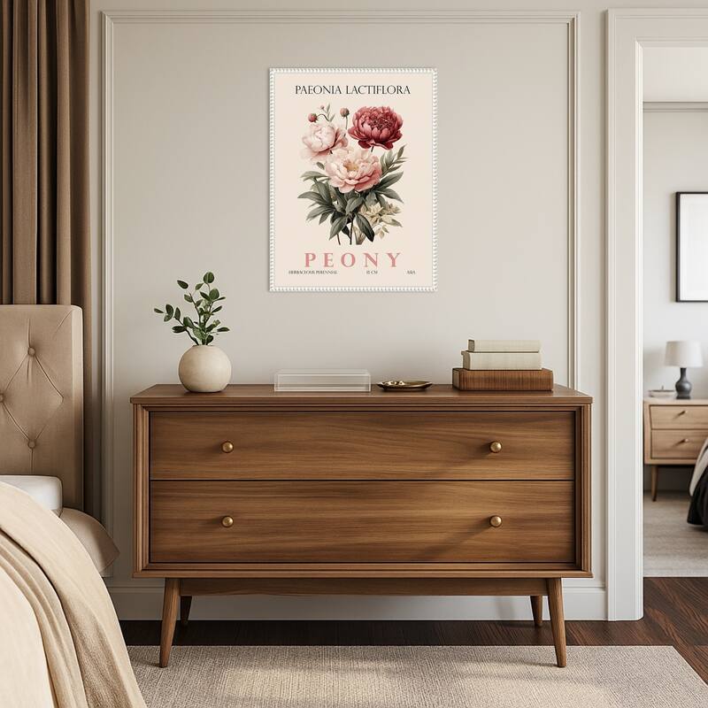 Vintage Botanical Peony Illustration by Christopher Giampietro Framed Canvas Wall Art Print