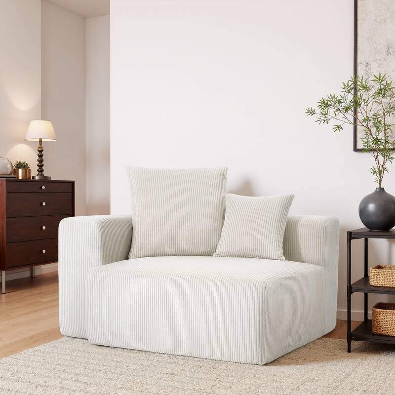 51"W Oversized Modular No Assembly Corduroy Accent Corner Chair - Left Facing - Beige