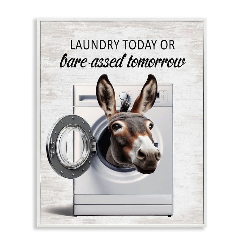 Stupell Sassy Laundry Donkey Pun Framed Giclee Art Design By Lettered and Lined - 11 x 14 - White