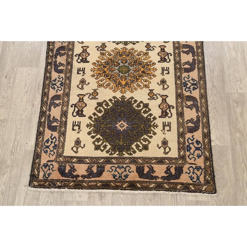 Traditional Geometric Bakhtiari Persian Area Rug Handmade Wool Carpet - 3'7" x 5'4"