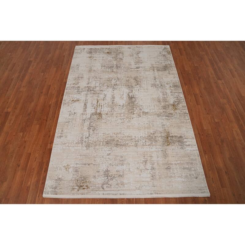 Machine Made Oriental Polyester Carpet Modern Abstract Beige & Ivories Abstract Area Rug - 7' 5'' X 5' 2''