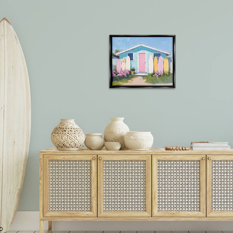 Stupell Cabin with Pastel Surfboards Framed Floater Canvas Wall Art Design By Arlington Prints