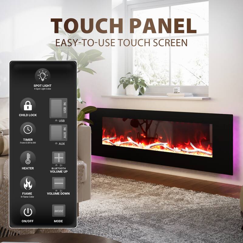 Clihome 42-72 inch Wall-mounted w/ RC (1500W) Electric Fireplace