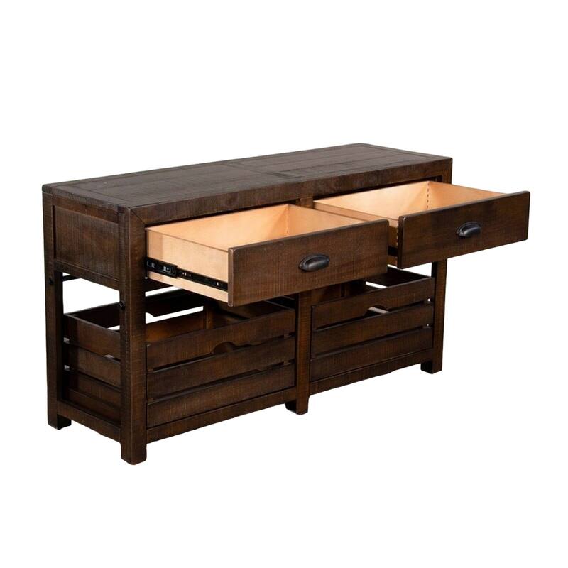 Flint Sofa Table, 2 Drawers, Crates, Dark Brown Mahogany Wood, 50 Inch