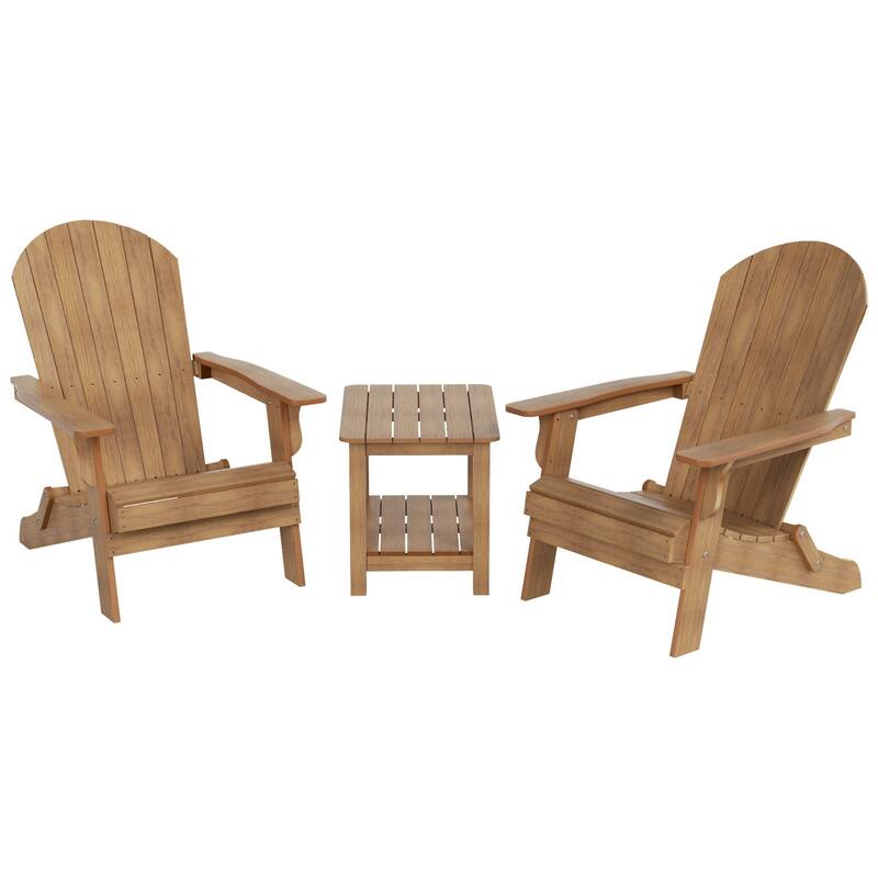 Vineyard HIPS Outdoor Folding Eco-Friendly All Weather Seashell Adirondack Chairs with Side Table (3-Piece Set)