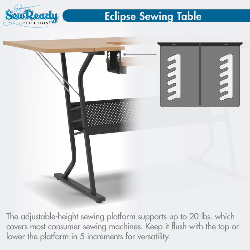 Sew Ready Eclipse Sewing Crafting Office Table with Folding Top and Adjustable Platform