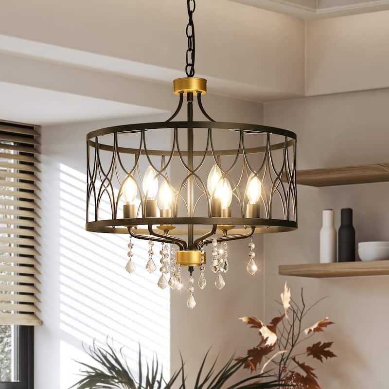 Modern Farmhouse Chandelier Dimmable Black and Gold Drum Chandeliers Light Fixture for Dining Room Living Room - 6-Light