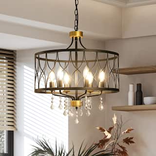 Modern Farmhouse Chandelier Dimmable Black and Gold Drum Chandeliers Light Fixture for Dining Room Living Room