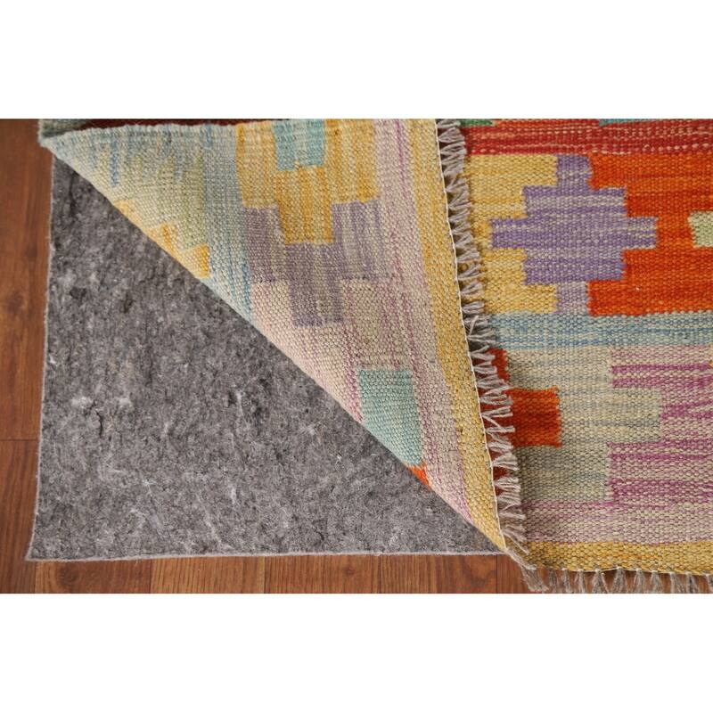 Geometric Reversible Kilim Oriental Accent Rug Flatweave Wool Carpet - 3'4"x 5'2"