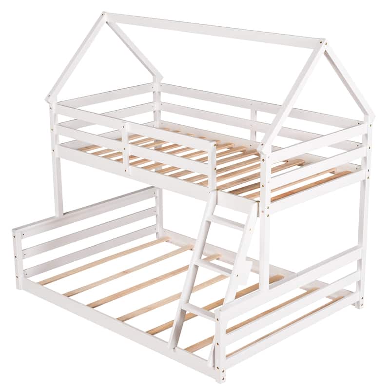 Twin Over Full House-Themed Bunk Bed with Ladder, Convertible into Two Beds
