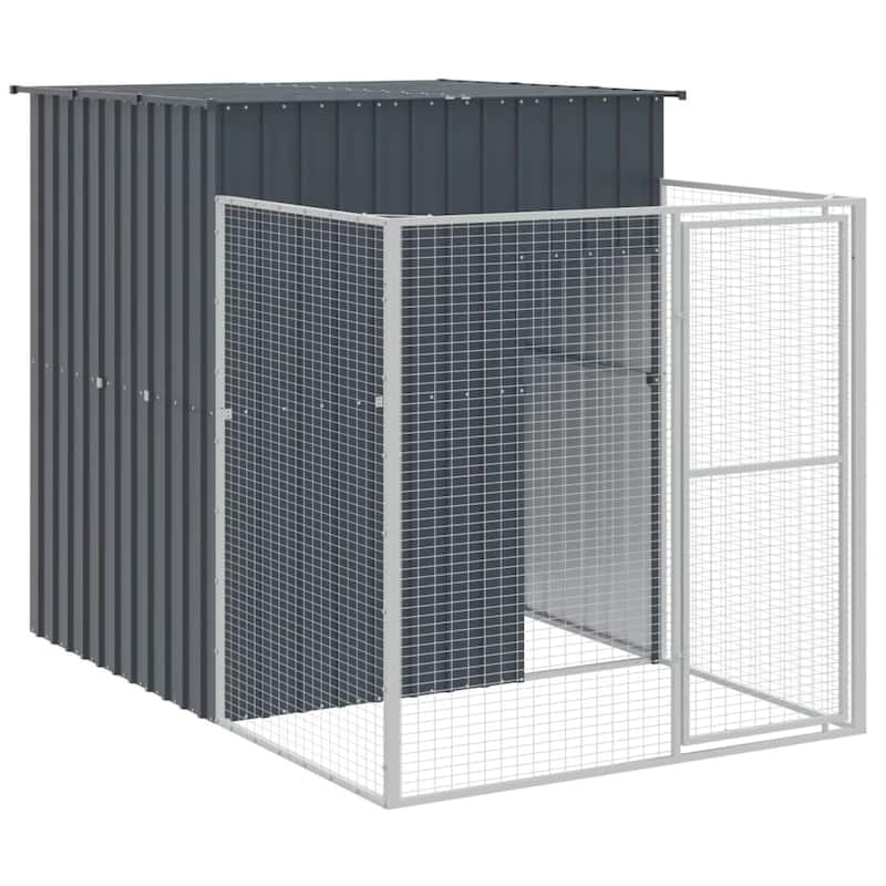 vidaXL Dog House Outdoor Dog Kennel Crate Shelter with Run Galvanized Steel - 65" x 500.4" x 71.3" - Anthracite