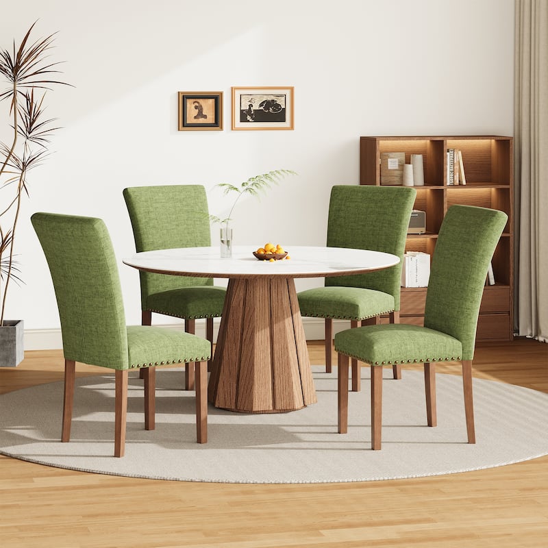 Upholstered Parsons Dining Chairs Set of 2/4/6, Fabric Dining Room Kitchen Side Chair with Nailhead Trim and Wood Legs