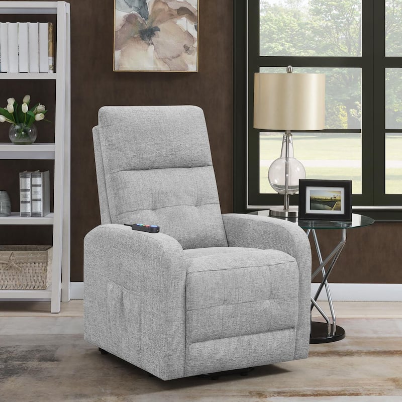 Chenille Heated Massage Power Lift Recliner with Cool Gel Memory Foam Cushion, USB Ports, Storage Pockets - Grey