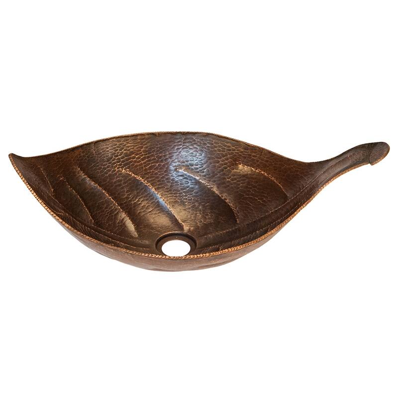 Leaf Vessel Hammered Copper Sink, Matching Drain and Accessories